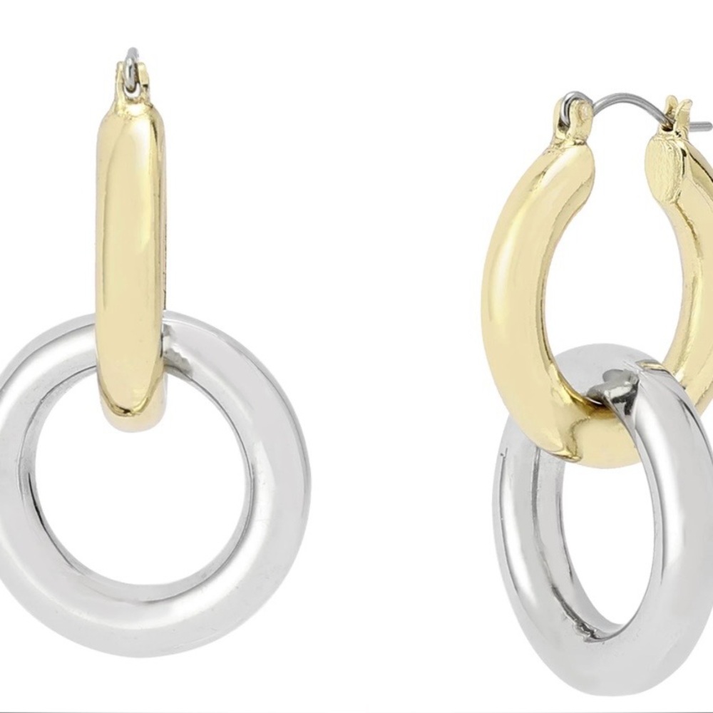 Steve Madden Gold and Silver Interlocking Rings Earrings